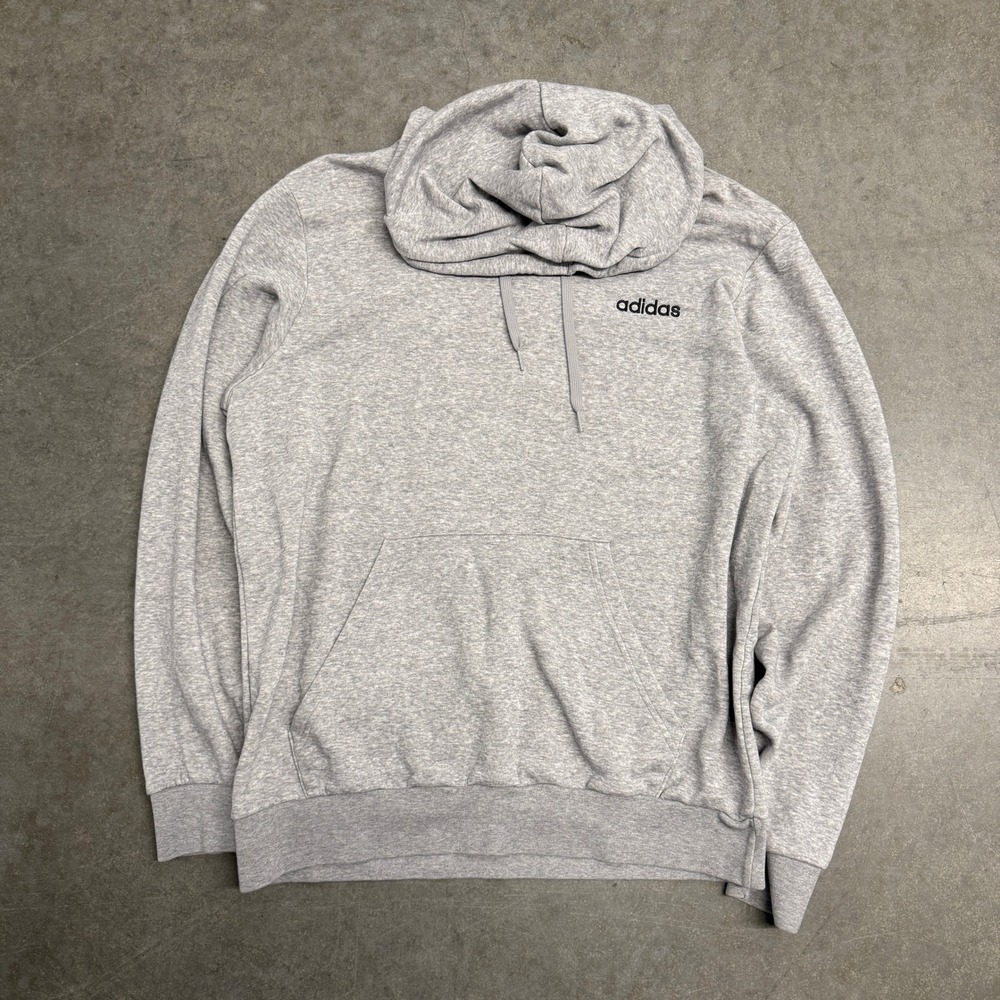Adidas Mens Essentials Heather Grey‎ Fleece Hoodie Sweatshirt Large Logo 3041